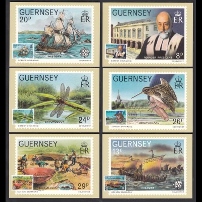 Guernsey UK 1981 Maximum Cards ORNITHOLOGY ARCHAEOLOGY ENTOMOLOGY 245-50 (27151