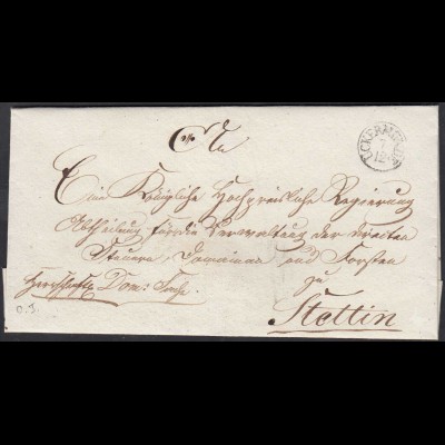 Preussen ca. 1830 UCKERMÜNDE K1 Umschlag nach Stettin (27170