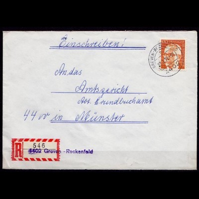 Greven-Reckenfeld R-Brief Behelfs R-Zettel Einzel Frankatur Mi.731 1973 (6925