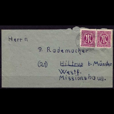Ottmarsbocholt 1946 Mef 12 Pfg. AM-Post nach Hiltrup (6928