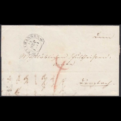 Württemberg Ellwangen 1844 schöner Steigbügel Stempel auf Brief Inhalt (27186