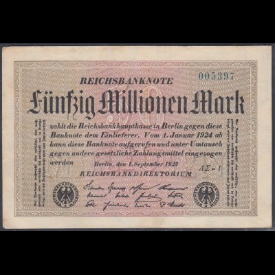 Reichsbanknote - 50 Millionen Mark 1923 Ro 108f VF (3) FZ A Sigma AΣ-1 (27218