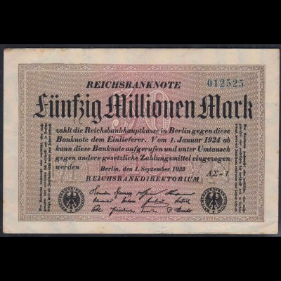 Reichsbanknote - 50 Millionen Mark 1923 Ro 108f F (4) FZ A Sigma AΣ - 1 (27219