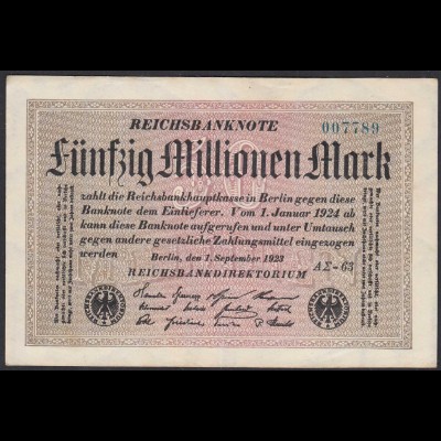 Reichsbanknote - 50 Millionen Mark 1923 Ro 108f VF (3) FZ A Sigma AΣ-63 (27226