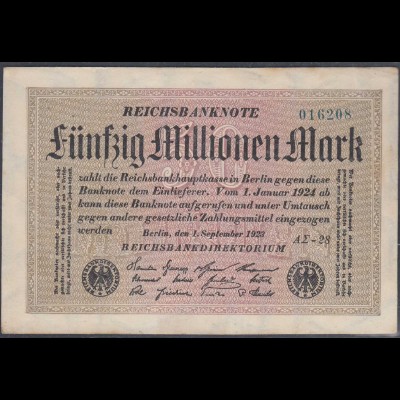 Reichsbanknote - 50 Millionen Mark 1923 Ro 108f VF (3) FZ A Sigma AΣ-28 (27228