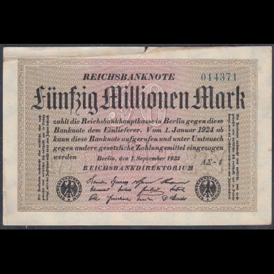 Reichsbanknote - 50 Millionen Mark 1923 Ro 108f F- (4-) FZ A Sigma AΣ-4 (27230
