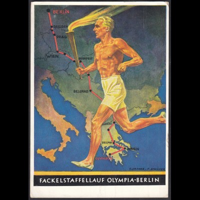 Olympia 1936 Fackelstaffellauf Werbepostkarte Nr.6 gelaufen (27198