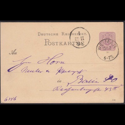 Weimar K1 1882 nach Berlin Eingansstempel auf 5 Pfennig Ganzsache (27199