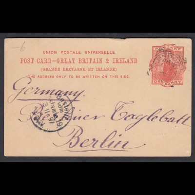 Poscard Great Britain & Ireland 1897 One Penny London to Berlin (26770