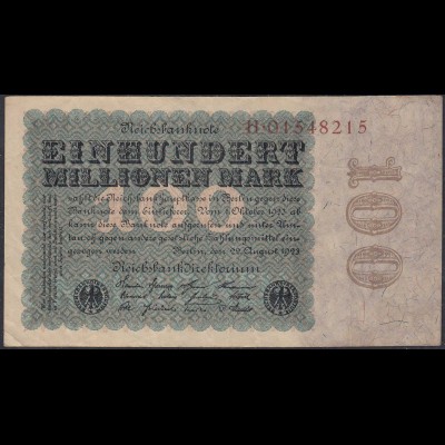 Reichsbanknote - 100 Million Mark 1923 Ro 106a Serie H VF (3) (27241