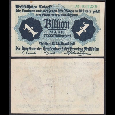 PROVINZ WESTFALEN Münster 1 Billion Mark 1923 Reihe Notgeld F (4) (27251