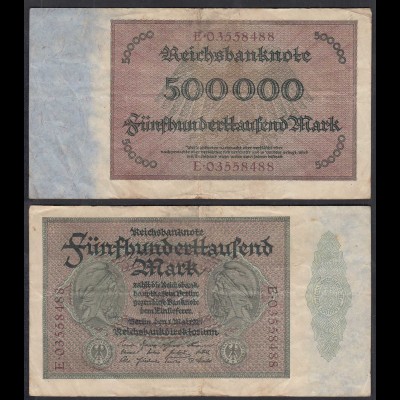 Reichsbanknote - 500 Tausend Mark 1923 Ros 87b F (4) Serie E 4-fach (27257