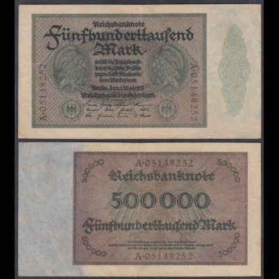 Reichsbanknote - 500 Tausend Mark 1923 Ro 87b VF (3) Serie A 4-fach (27258
