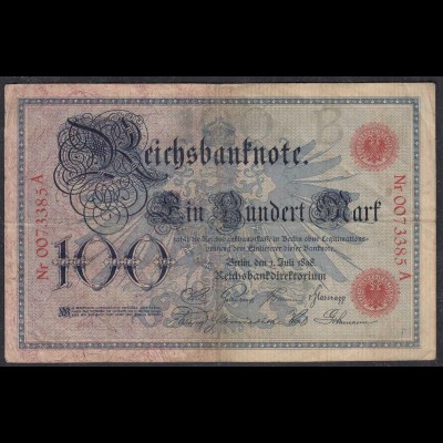 Reichsbanknote - 100 Mark 1898 Ro 17 Pick 20 F/VF (3/4) Serie B/A (27273