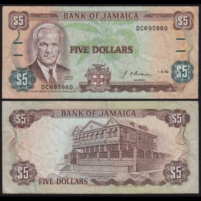 JAMAIKA - JAMAICA 5 Dollars Banknote 1992 Pick 70d F (4) (21526