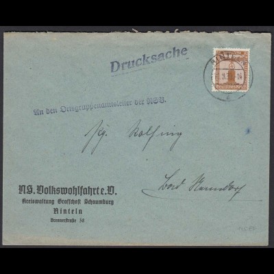 NS VOLKSWOHLFAHRT RINTELN Dienstbrief 1939 EF Mi.D 145 (21709