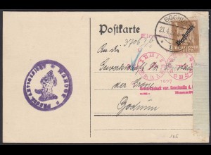 Amtsgericht Bochum 1927 Dienst-Ortskarte EF 3 Pfg. Mi.D105 Grundbuchsache (21687