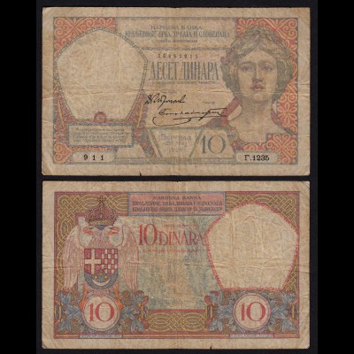 JUGOSLAWIEN - YUGOSLAVIA - 10 Dinara Banknote 1926 Pick 25 VG (5) (21251