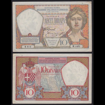 JUGOSLAWIEN - YUGOSLAVIA - 10 Dinara Banknote 1926 Pick 25 fast XF (2-) RAR
