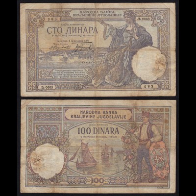 JUGOSLAWIEN - YUGOSLAVIA - 100 Dinara Banknote 1929 Pick 27b VG (5) (21255