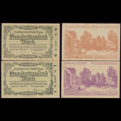 Rheinland - Haan 100 tausend Mark 1923 Notgeld schönes Vaterland 2 Farben (15376