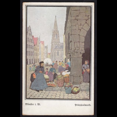 AK Münster Westfalen Kunstkarte Prinzipalmarkt signiert Sydow (16847