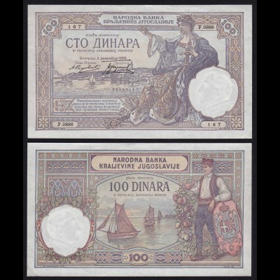JUGOSLAWIEN - YUGOSLAVIA - 100 Dinara Banknote 1929 Pick 27b aUNC (1-) (21257