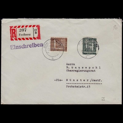 R-Brief aus Freihung Oberpfalz 1959 mit Berlin Mi. 148 + 151 Bauwerke (23799