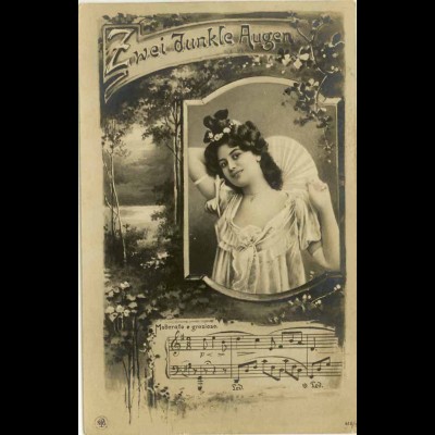 AK Liederkarte Jugendstil Frau Zwei dunkle Augen (1510