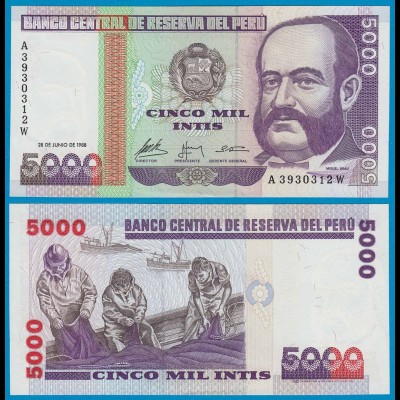 Peru 5000 Intis Banknoten 1988 Pick 137 AU (1-) (18714