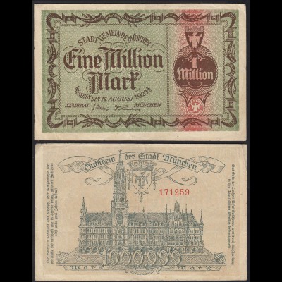 Stadt Gemeinde München 1 Million Mark 1923 Gutschein Notgeld (13834
