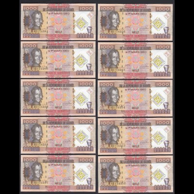 Guinea - Guinee 10 Stück á 1000 Francs 2010 Pick 43 UNC (1) (89132