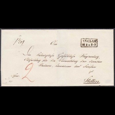 ANCLAM K2 Umschlag um 1850 nach STETTIN Taxiert (27343