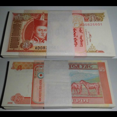 Mongolei - Mongolia 5 Tugrik 2008 Bundle á 100 Stück Pick 61Ba UNC (1) (90052