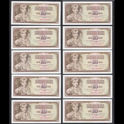 JUGOSLAWIEN - YUGOSLAVIA 10 Stück á 10 Dinara 1968 Pick 82c UNC (1) (89141