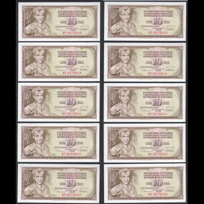 10 Stück á 10 Dinara 1978 JUGOSLAWIEN - YUGOSLAVIA Pick 87a UNC (1) (89293
