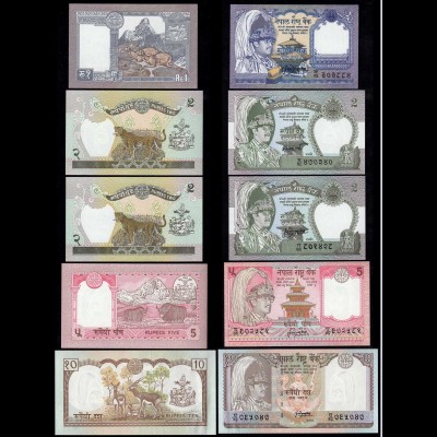 Nepal - 5 Stück verschiedene Banknoten bzw. Signaturen UNC (1) (14366