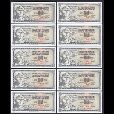 JUGOSLAWIEN - YUGOSLAVIA 10 Stück á 1000 Dinara 1978 Pick 92c UNC (1) (89152