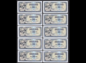JUGOSLAWIEN - YUGOSLAVIA 10 Stück á 50 Dinara 1968 Pick 83b UNC (1) (89154