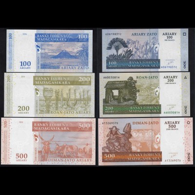 MADAGASKAR - 3 Stück Banknoten 2004 UNC (1) (14332
