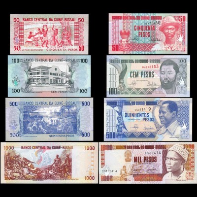 GUINEA-BISSAU 4 Stück 50 - 1000 Pesos 1990-1993 UNC (1) (14296