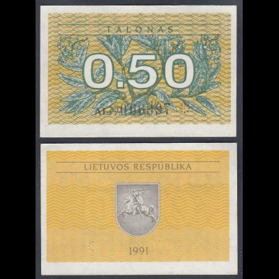 LITAUEN - LITHUANIA - 0,50 TALONAS 1991 PICK 31a XF (2) (27441