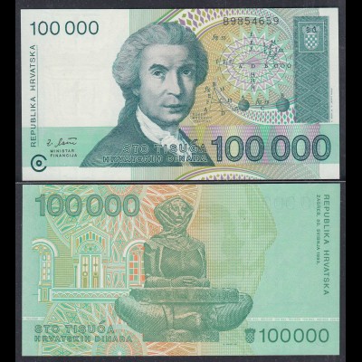 Kroatien - Croatia 100000 100.000 Dinara 1993 Pick 27 UNC (1) (27456