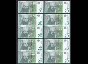 Serbien - Serbia 10 Stück á 20 Dinara Banknote 2006 Pick 47a UNC (1) (89173