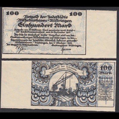 Wilhelmshaven-Rüstringen 100 Mark 1922 Notgeld Randstück (27559