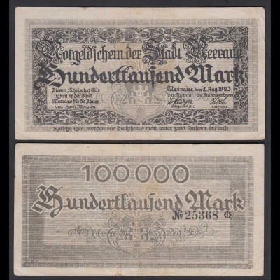 Meerane 100000 100.000 Mark 1923 Notgeld Sachsen EMERGENCY MONEY (27562