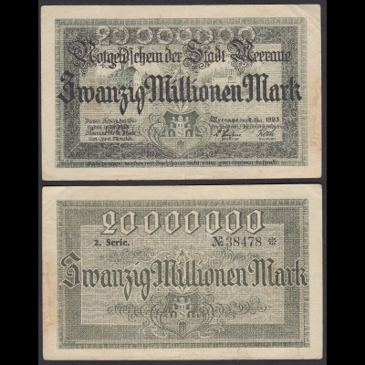 Meerane 20 Millionen Mark 1923 Notgeld Sachsen EMERGENCY MONEY (27563