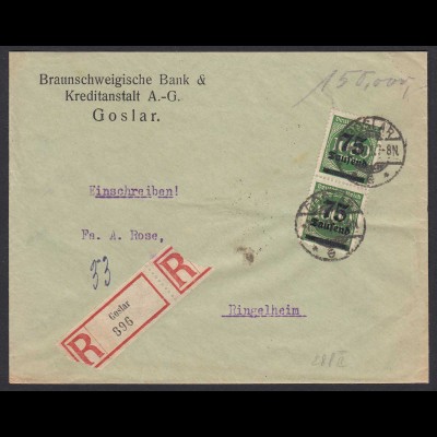 Infla R-Bank-Brief 1923 MEF Mi.288 Goslar nach Ringelheim (21676