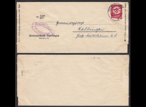 Münster 1941 Dienstbrief EF mit Mi. D138 Mahnung Tuttlingen - Kolbingen (21689