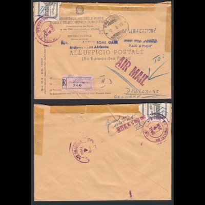ITALY 1965 Post R-Brief über NEW YORK nach Au Bureau DES POSTES DÜSSELDORF 